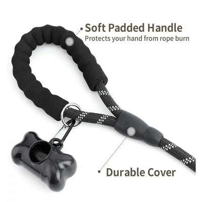 5 FT Leash With Comfortable Padded Handle and Reflective Threads Tan Cress