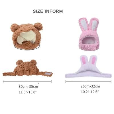 Cute Bear Rabbit Hooded Pet Cat Dog Accessories Cosplay Cat Hat Winter Lovely New Year Puppy Headgear Soft Velvet Pets Supplies Poochi Paws