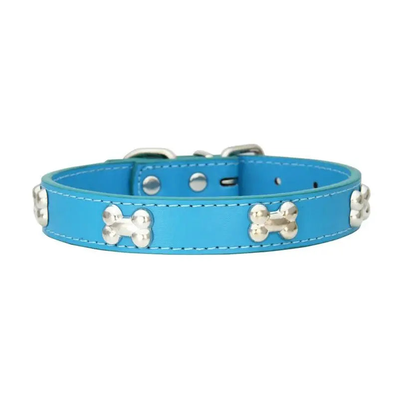 Durable Leather Bone Dog Collar - Poochi Paws