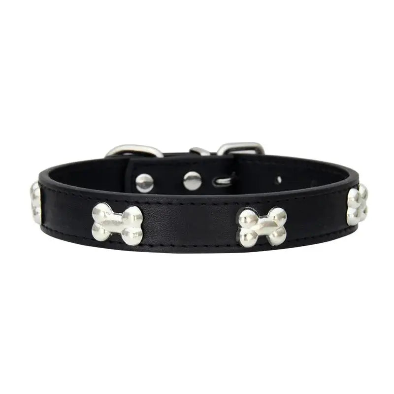 Durable Leather Bone Dog Collar - Poochi Paws