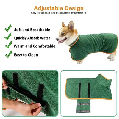 Microfiber Quick-Dry Dog Bathrobe - Poochi Paws